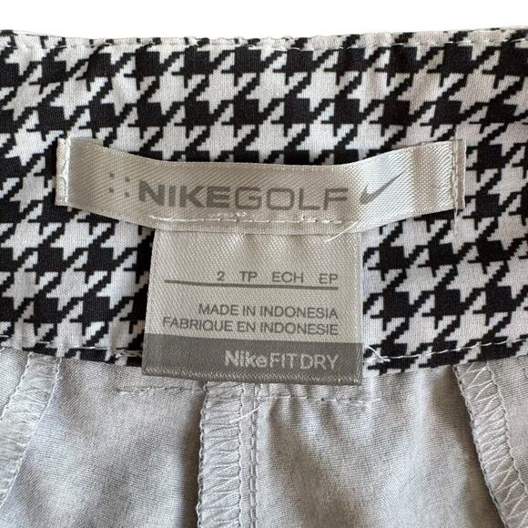 🍀 Nike Golf Womens FitDry Shorts Black White Houndstooth Pockets Logo Zip 2 - Picture 7 of 7